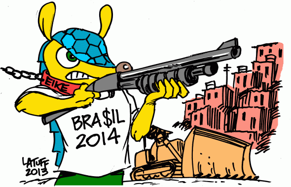 Carlos Latuffが戯画化した2014年W杯マスコット。Agência Públicaより
